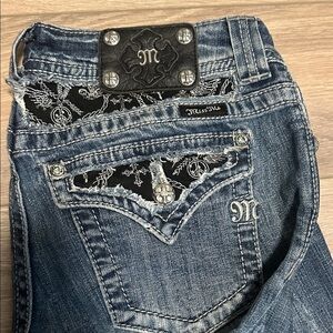 Miss Me Distressed Blue Jeans with Black Accents
